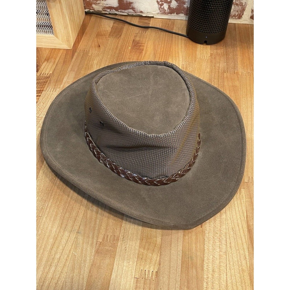 Jacaru Australian Hat Cap Mens Brown Leather Outdoor Outback Dundee Medium
